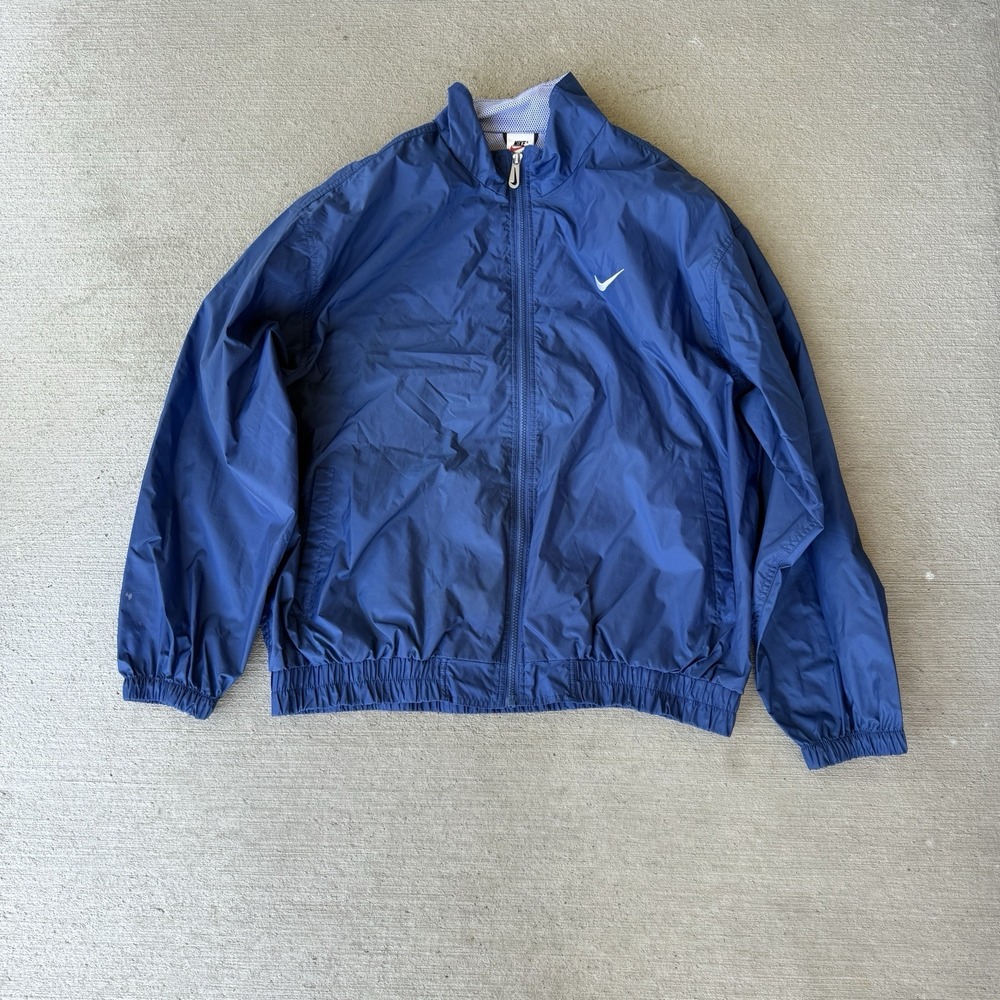 Nike Men's Vintage Windbreaker Jacket XL Blue Full Zip Mesh Lined 90s Style